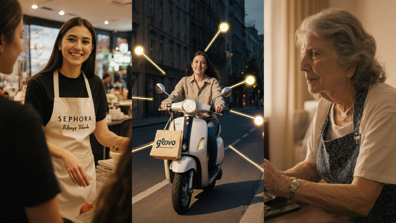 Група дівчат у різних робочих середовищах Києва: у магазині, на самокаті, вдома