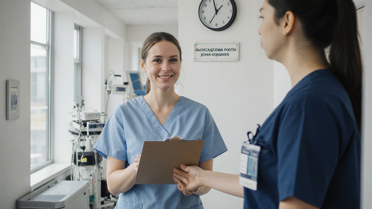 Медсестра закінчує робочу зміну на півставці в клініці