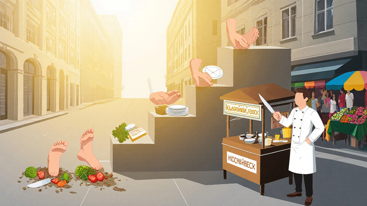 Символічний шлях повара від підготовчої роботи до власного кіоску в Києві.