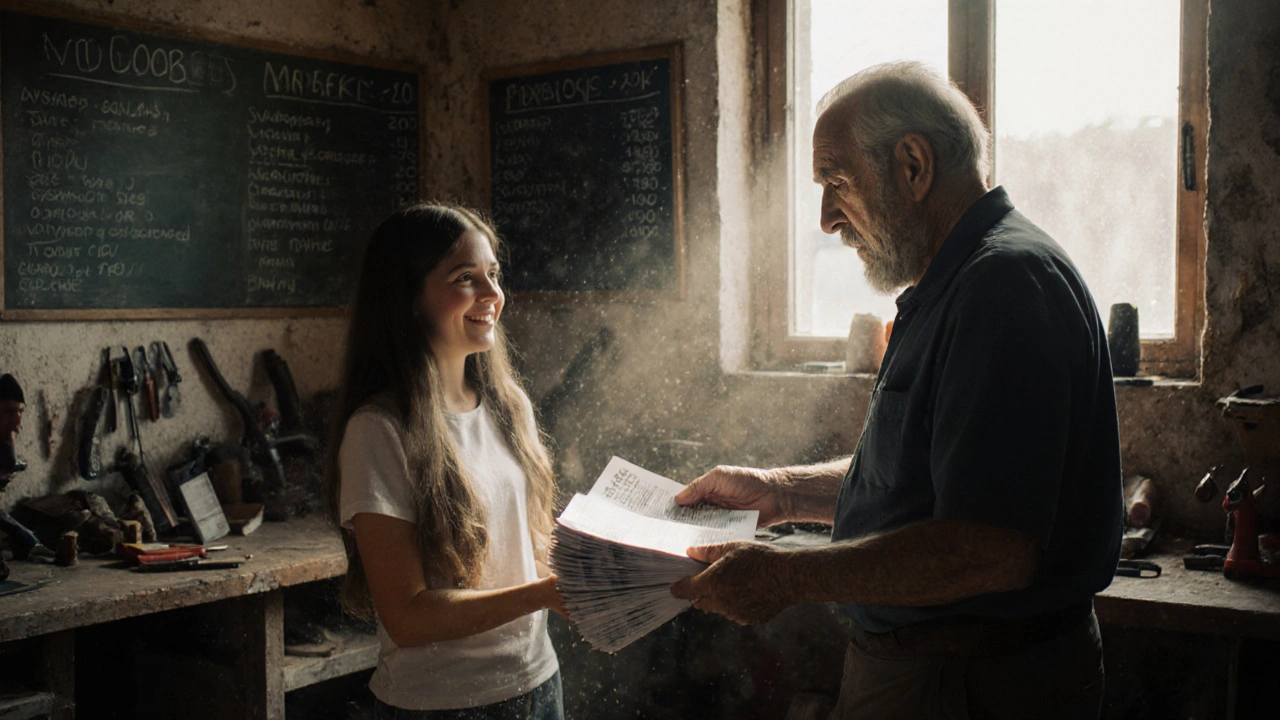 Майстер передає оголошення дівчинці, а її мама спостерігає.