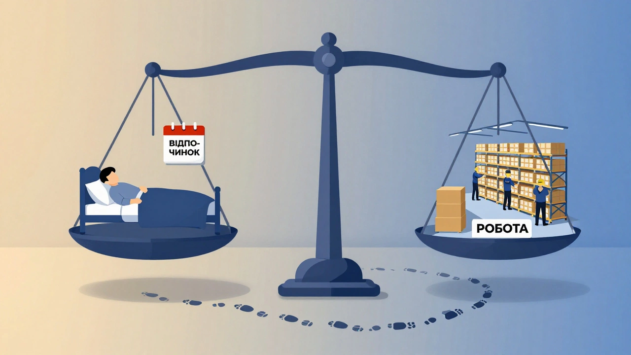 Символічна шкала: робота проти відпочинку, зображені через житловий простір та склад.