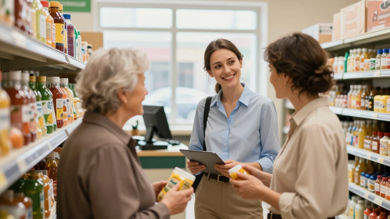 Продавчиня допомагає клієнтові в супермаркеті 'Алло' у Воскресенці.