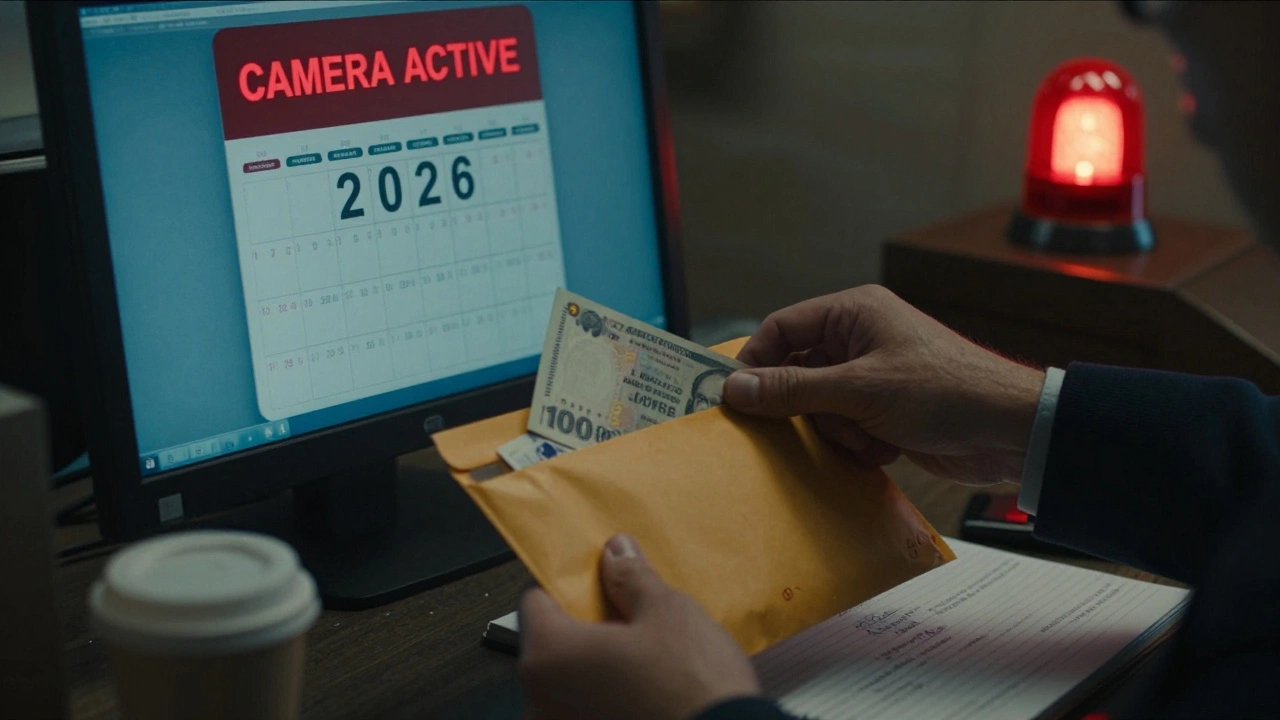 Рука кладе підозрілу купюру в окремий конверт у темному обмінному пункті вночі.