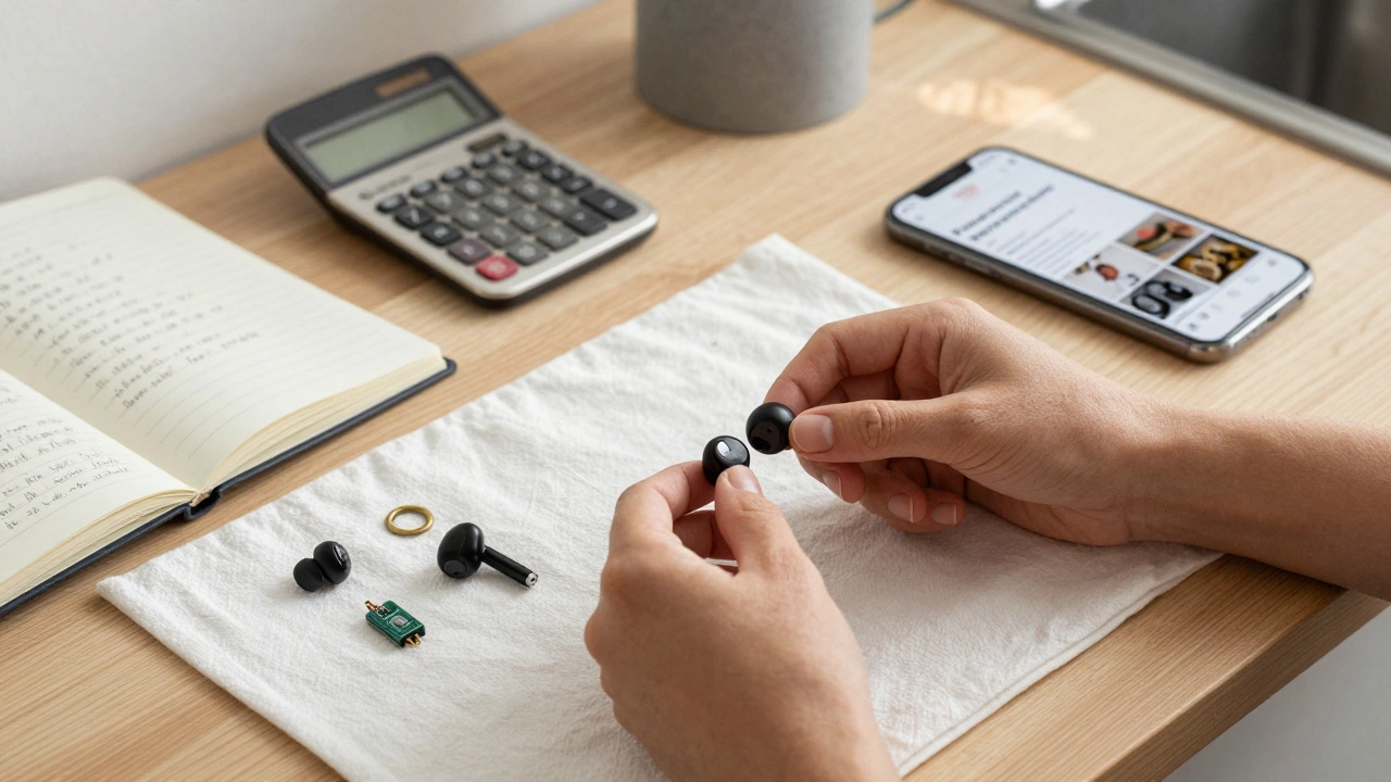 Руки збирають навушники на кухні, поблизу ноутбук з Instagram-постом.