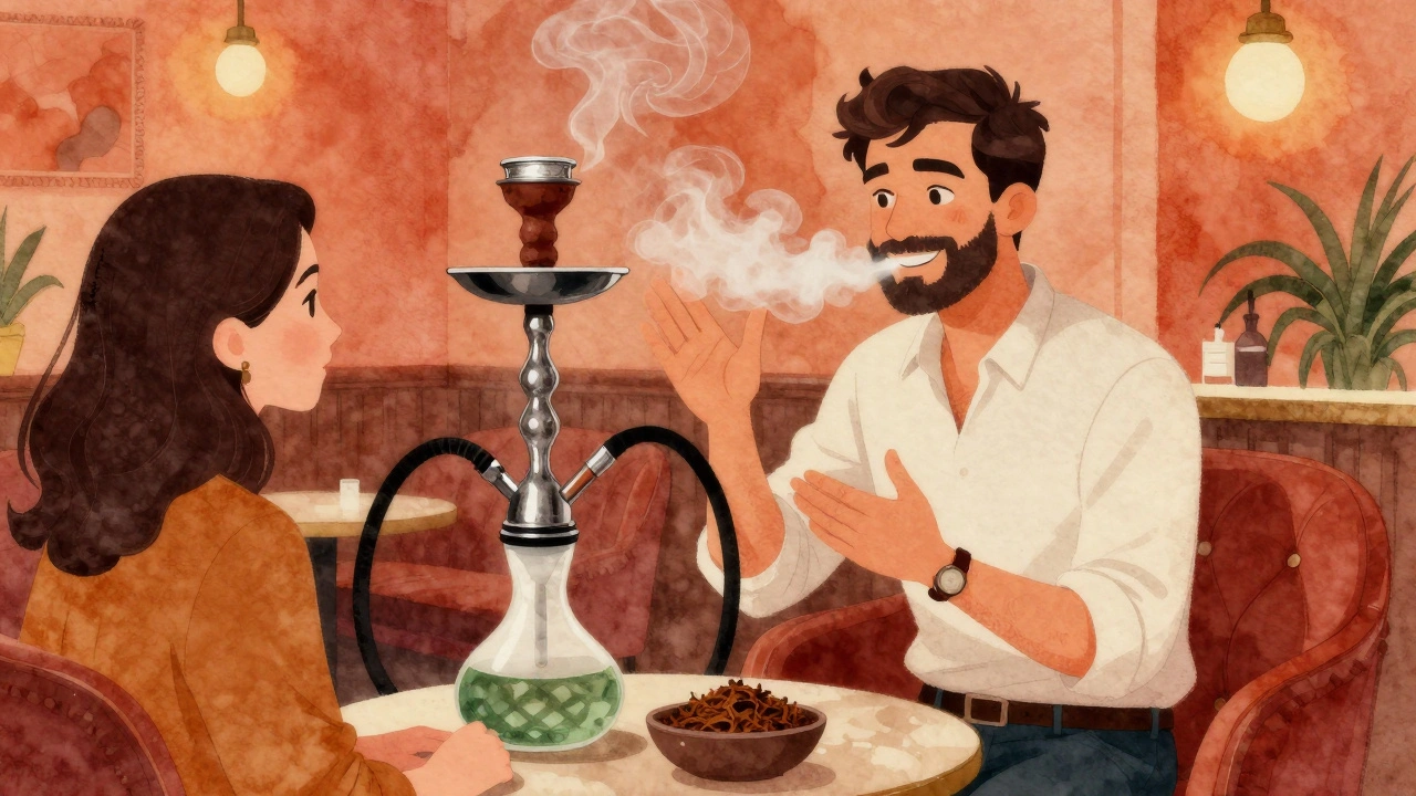 Кальянщик пояснює вибір смаків тютюну клієнту в барі