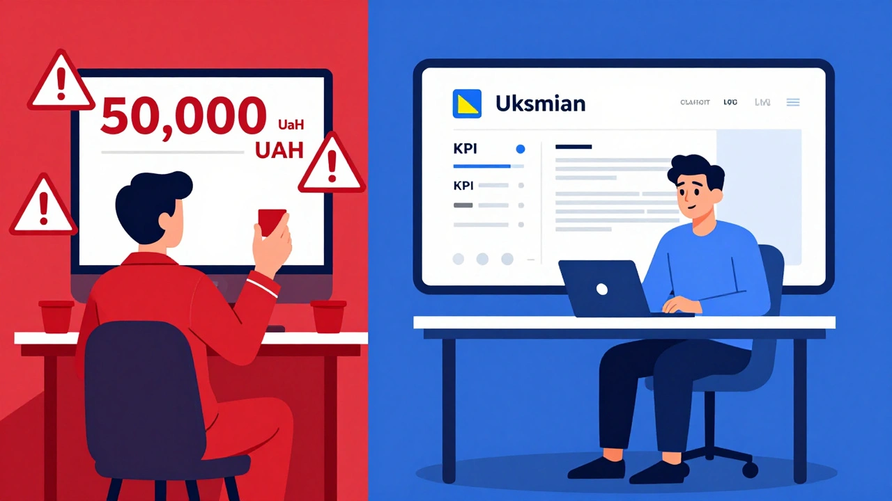 Порівняння фейкової та справжньої віддаленої роботи: зліва — обман, праворуч — професійна робота з контрактом.