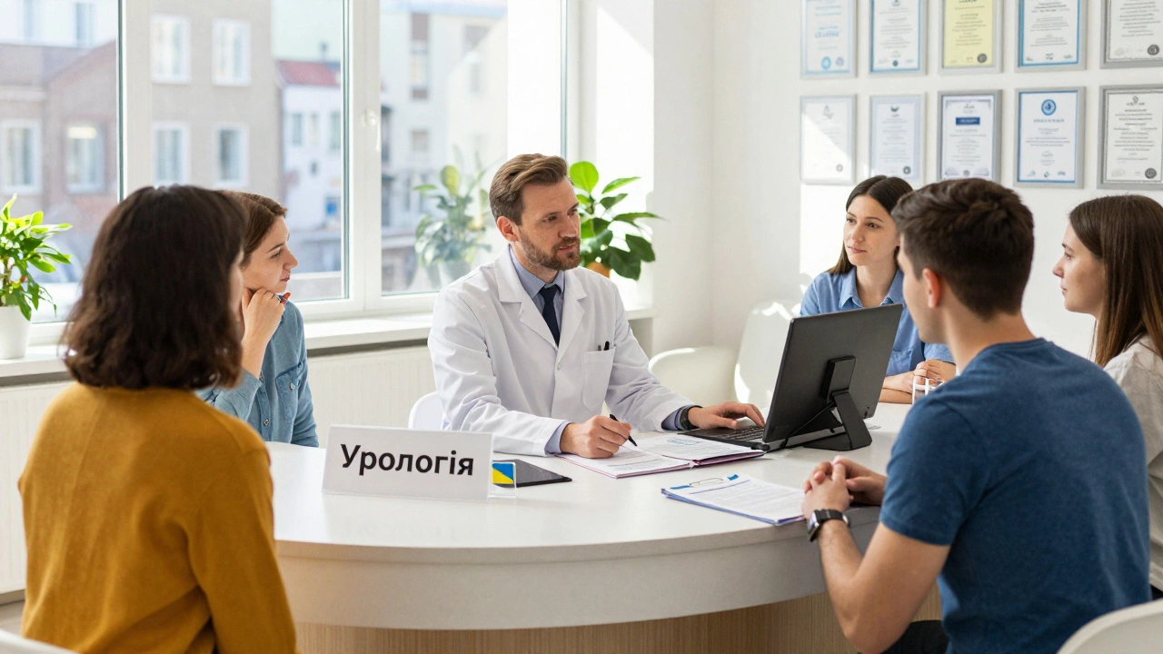 Уролог консультує пацієнтів у приватній медичній клініці Києва, де працюють з міжнародними стандартами.