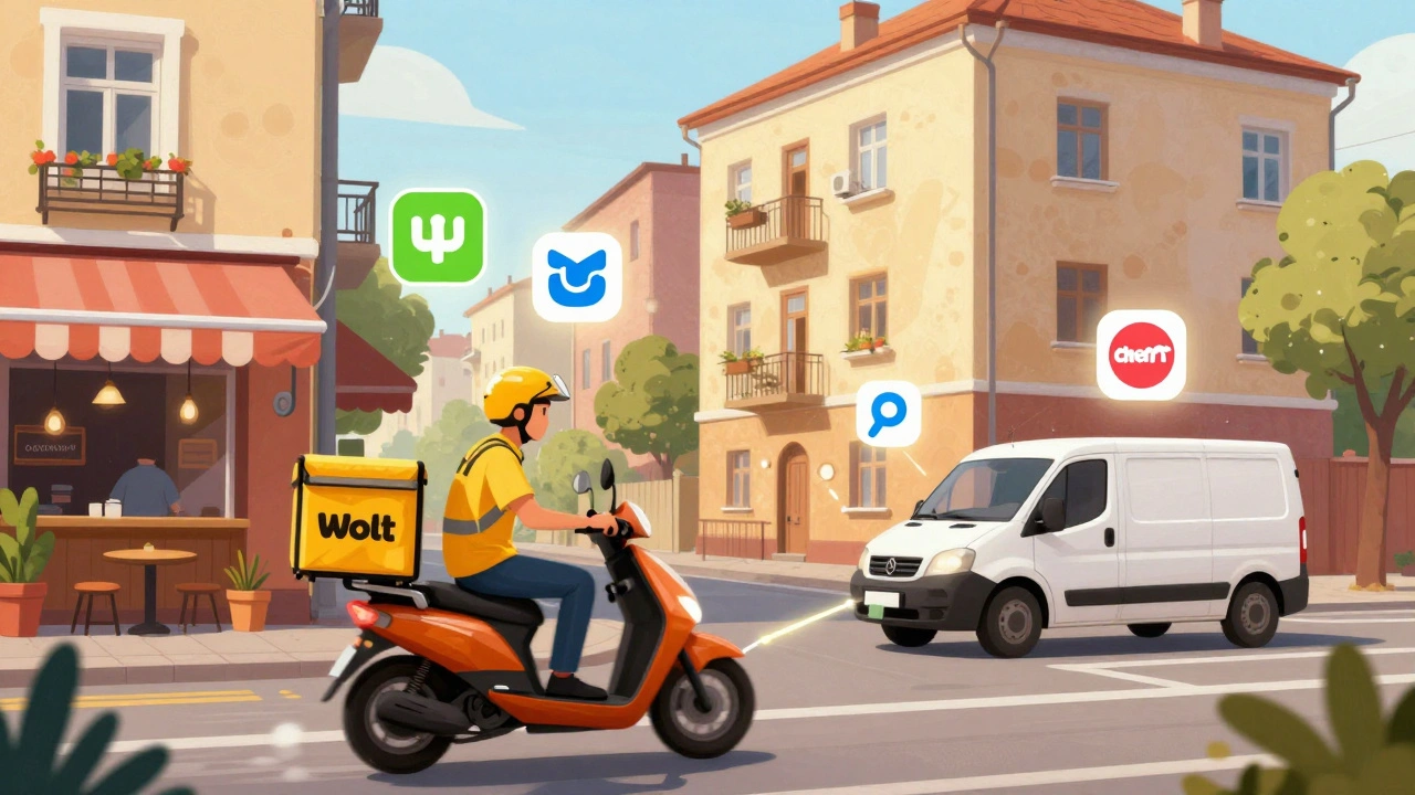 Кур’єрські доставки в різних районах Києва: кафе, будинки, магазини.