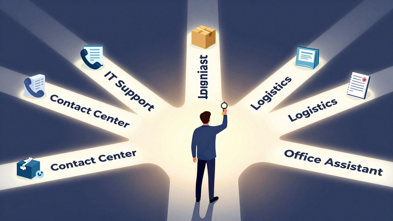 Людина вибирає шлях кар'єри в Києві з англійською мовою, де кожен шлях веде до іншої посади з високою зарплатою.