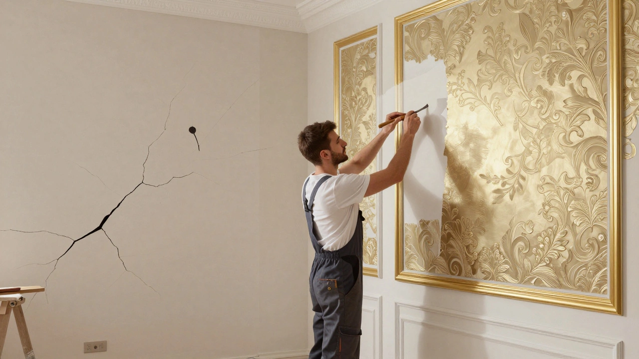 Перетворення простої стіни на елегантну поверхню зі штукатуркою і шпалерами.