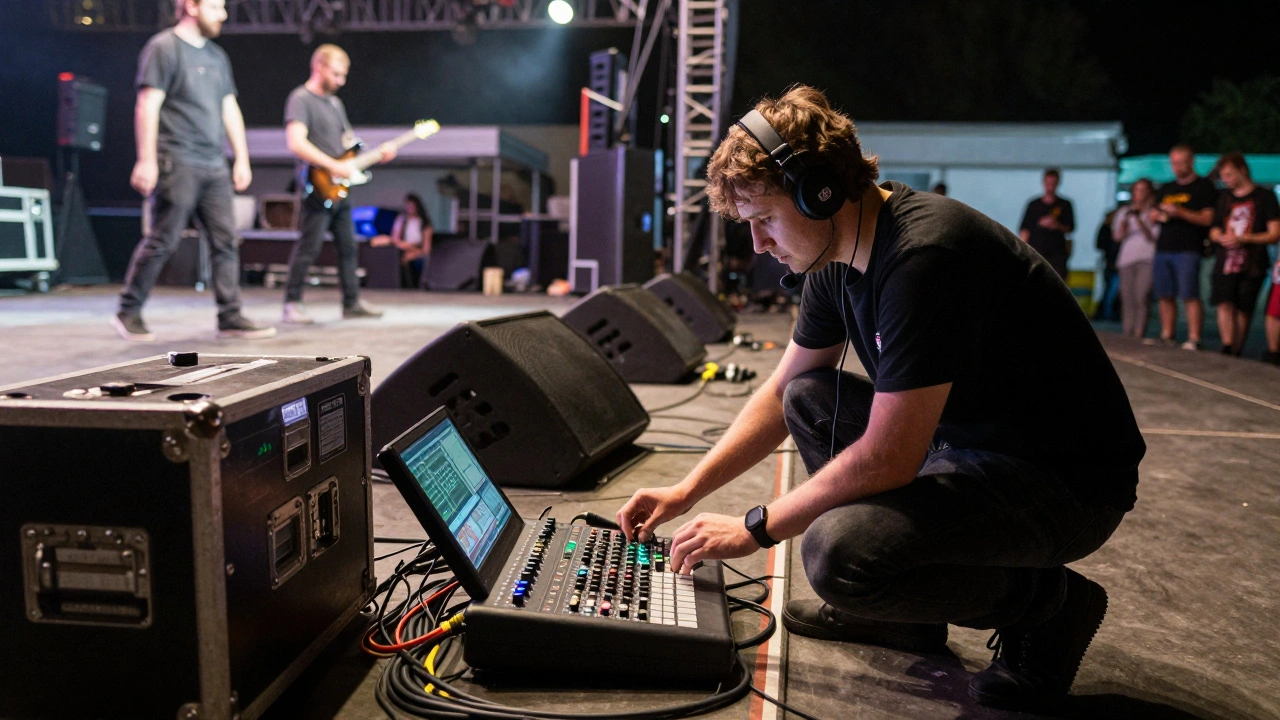 Звукорежисер на місці на фестивалі Art-Kyiv регулює рівні звуку під час живого виступу.